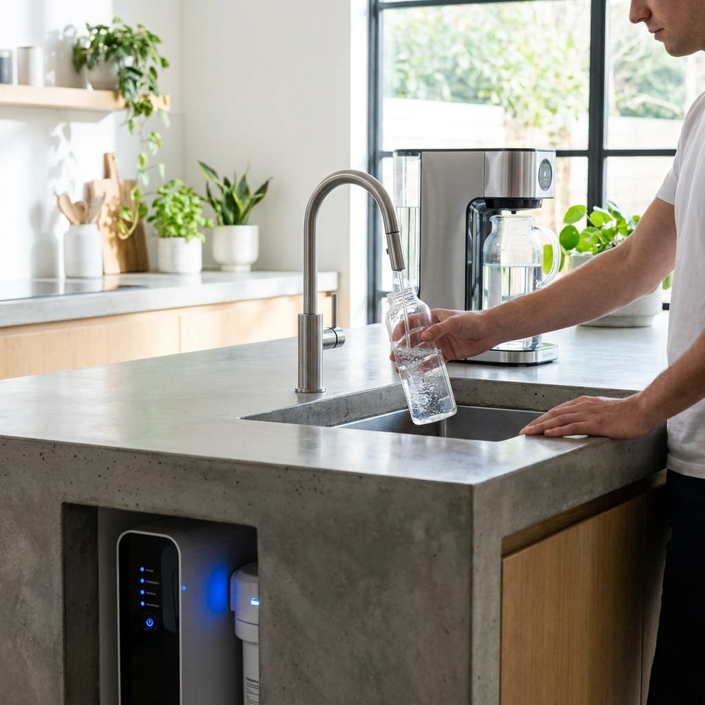 Agua filtrada en una vivienda para mejorar sus características