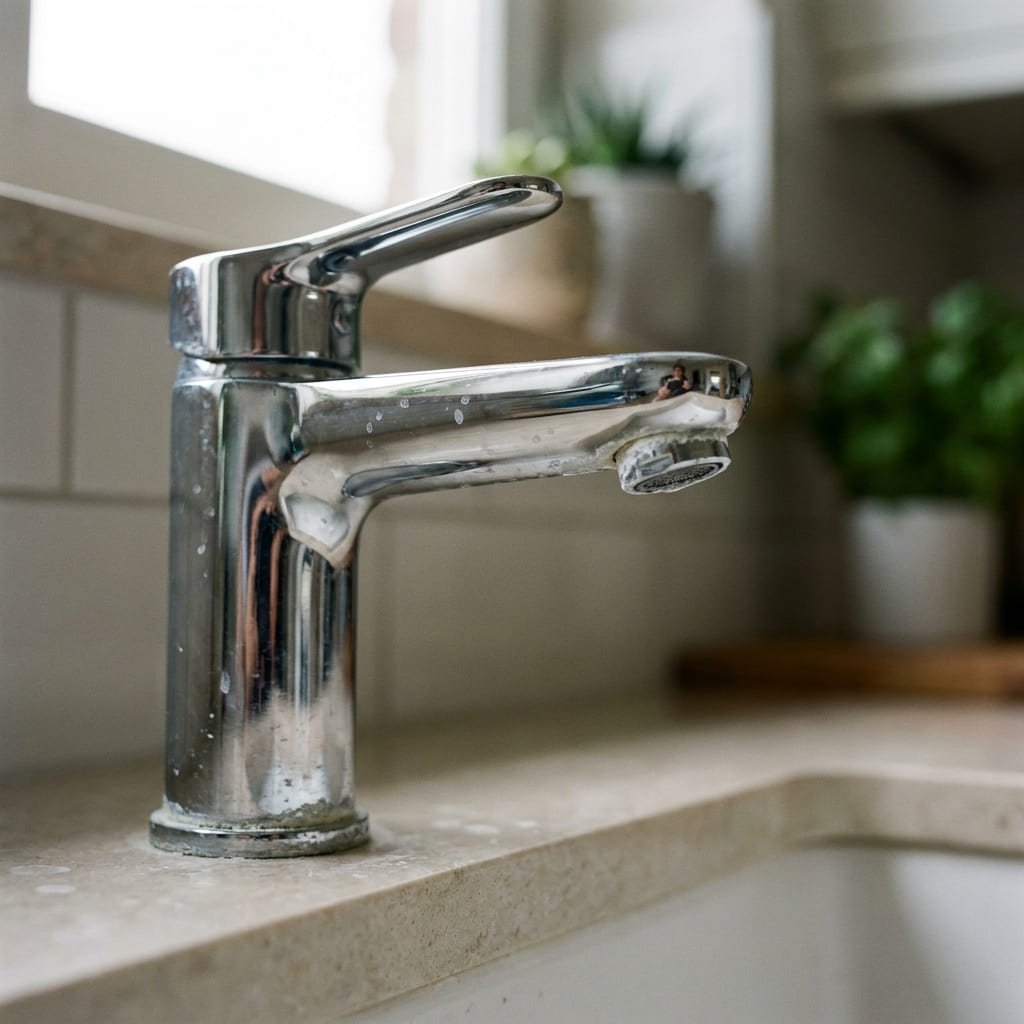 Depósitos de cal provocados por agua dura en un grifo