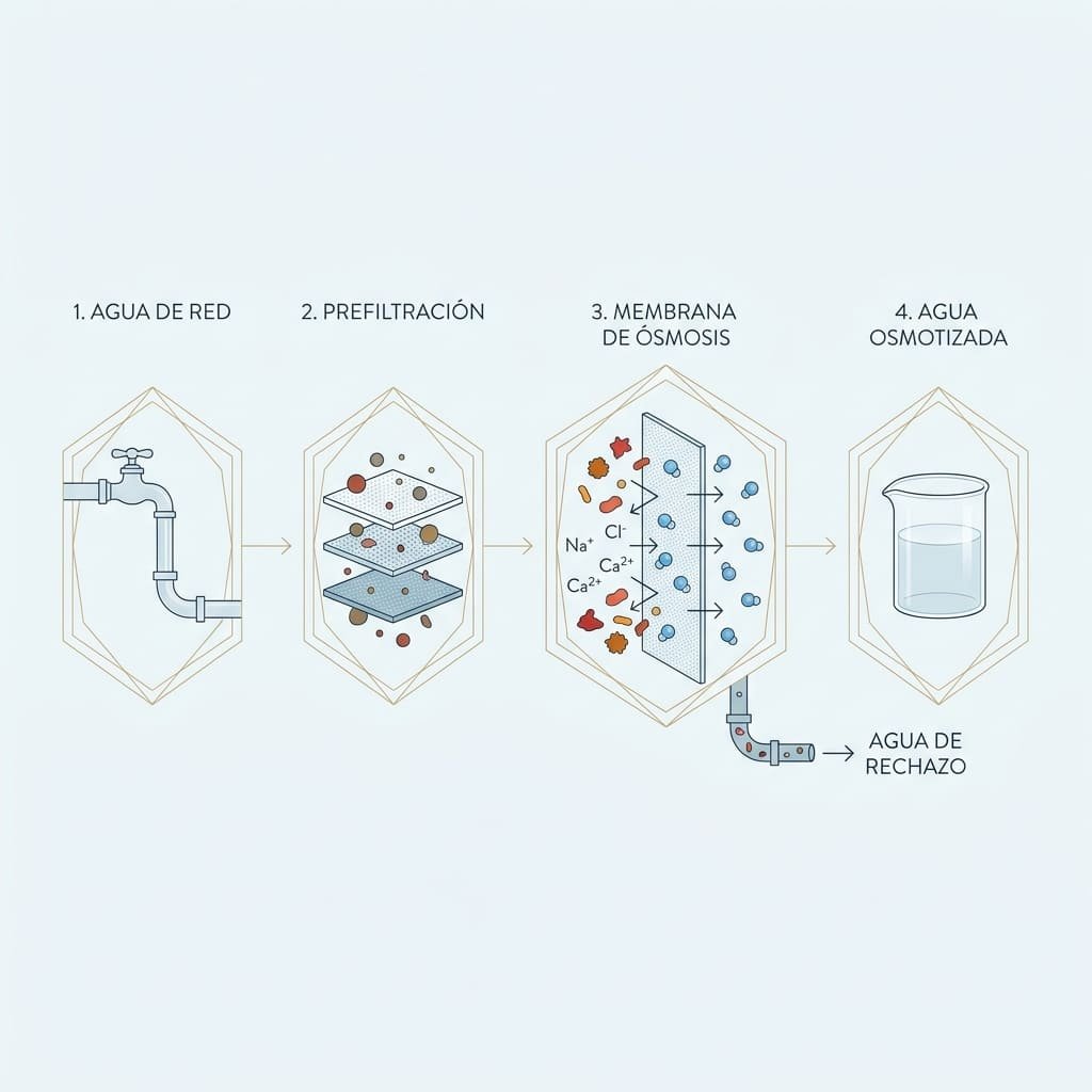 Proceso para obtener agua osmotizada mediante ósmosis inversa