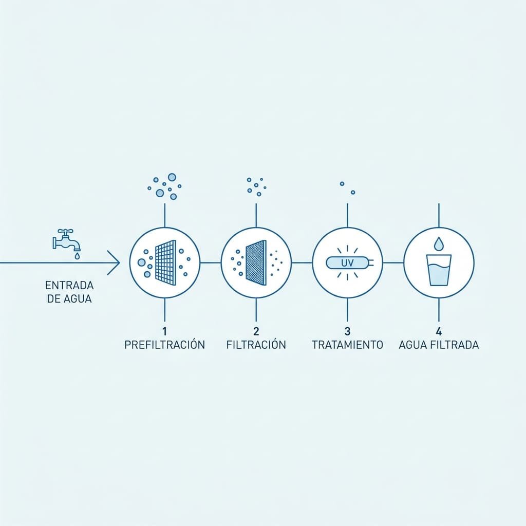 Proceso de filtración y funcionamiento de un purificador de agua